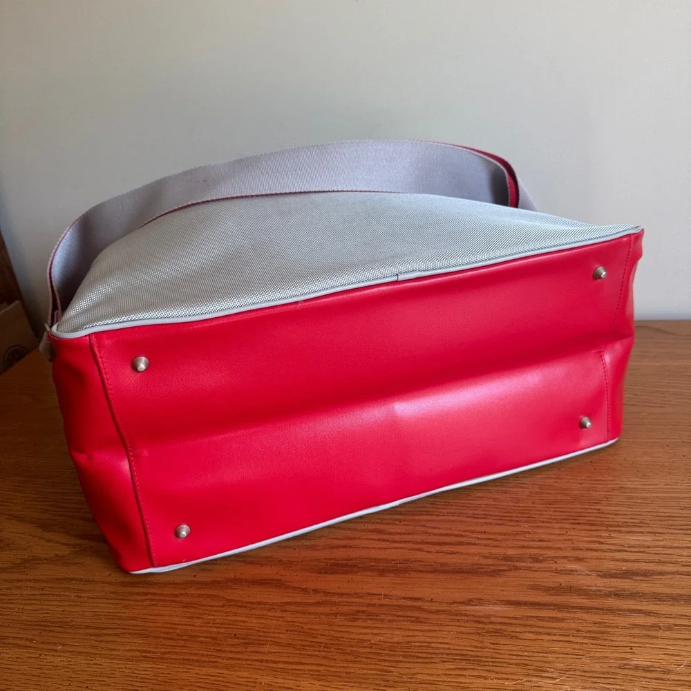 Calvin Klein CK Grey and Red Colorblock Duffel Travel Bag with Shoulder Strap